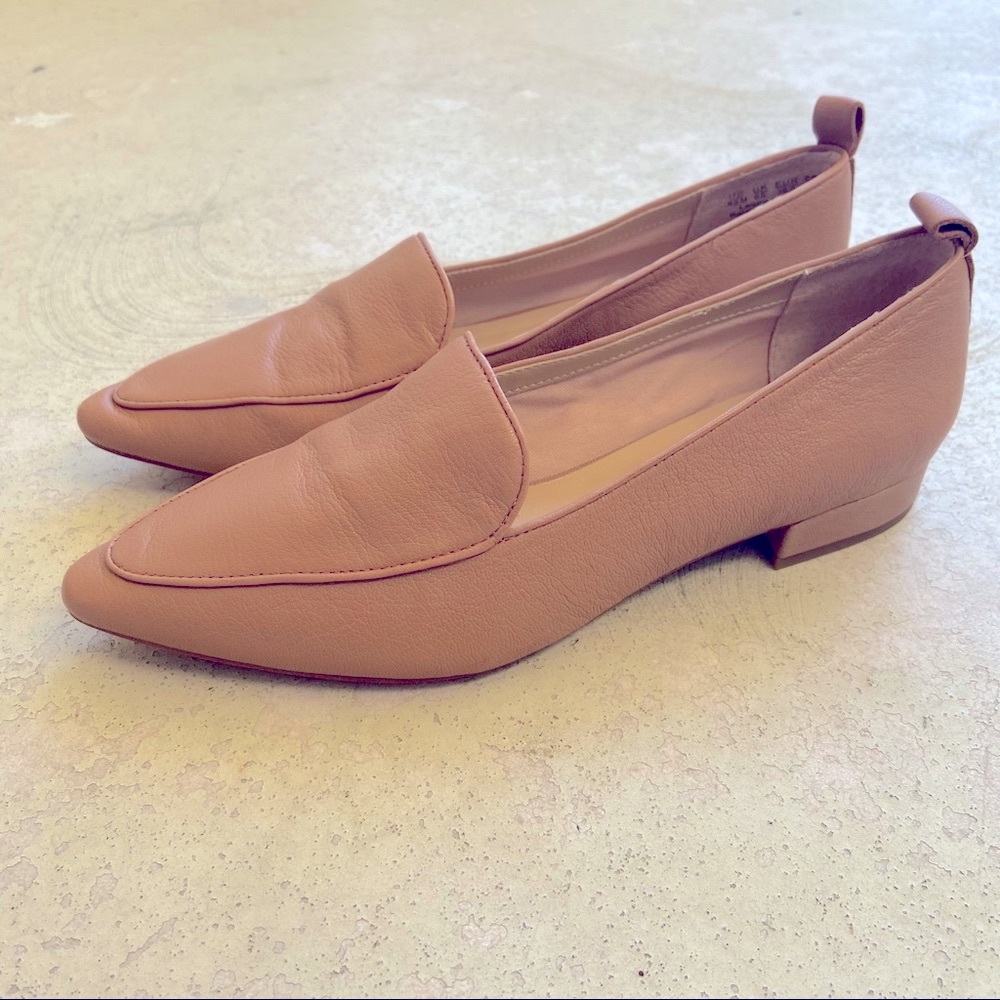 Nude leather pointed toe loafer flats